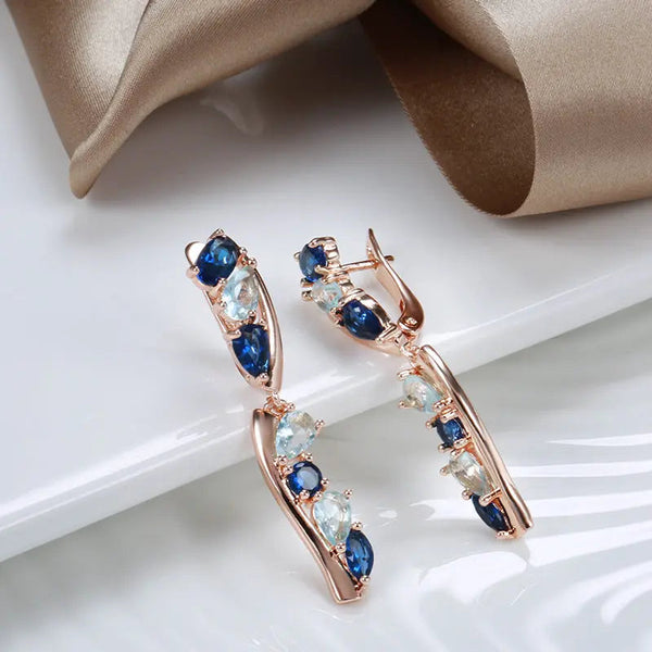 LOVCIA Rose Gold U-Shaped Tassel Earrings for Women with Multi-Color Zircon