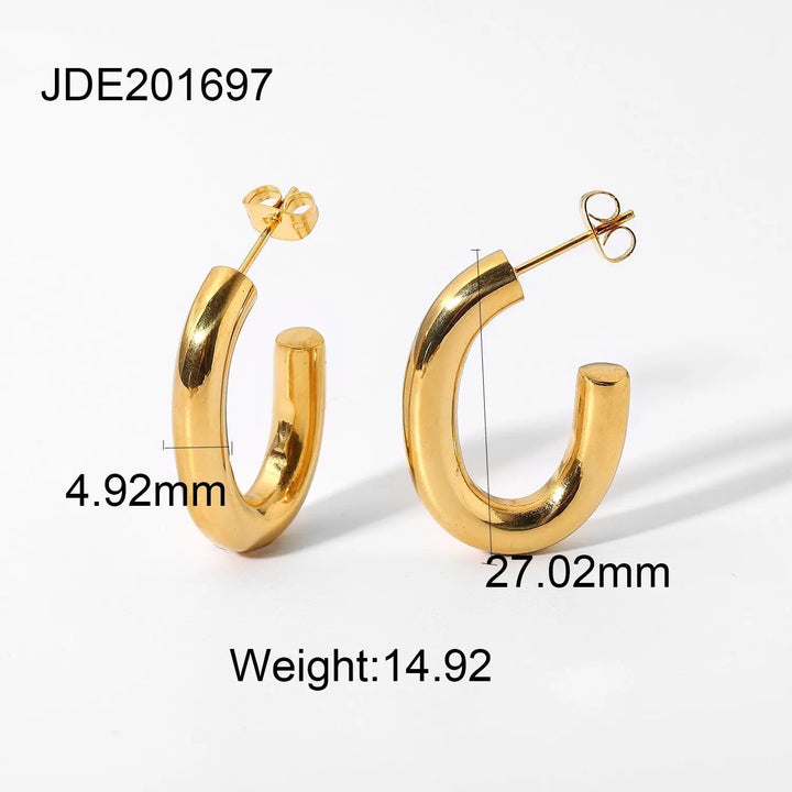 LOVCIA Elegant 18K Gold Plated Geometric C-Shaped Earrings for Women LOVCIA