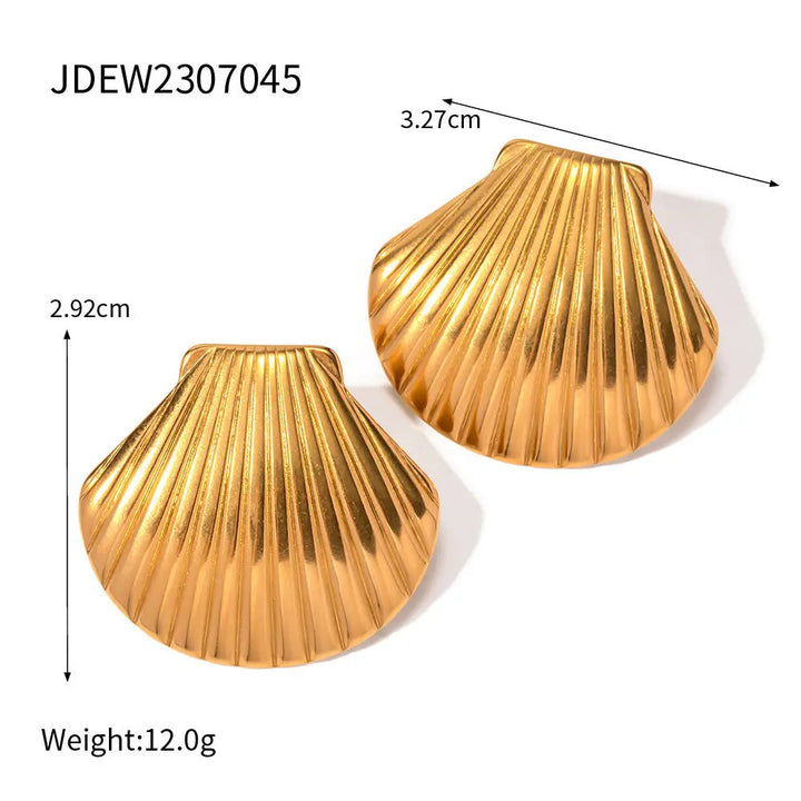 LOVCIA Elegant Ocean-Inspired Gold Shell Titanium Steel Non-Fading Earrings for Women