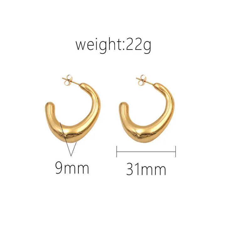 LOVCIA Elegant Gold Plated C-Shaped Earrings in Titanium Steel for Autumn and Winter LOVCIA