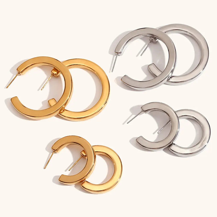 LOVCIA Luxury Geometric Hollow C-Shaped Stainless Steel Earrings for Women