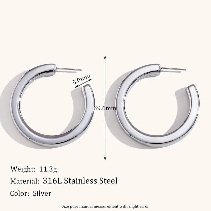 LOVCIA Luxury Geometric Hollow C-Shaped Stainless Steel Earrings for Women