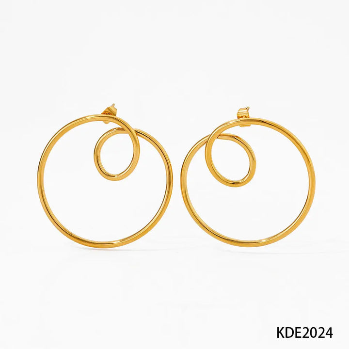 LOVCIA Elegant Geometric Circle Curve Stainless Steel Earrings LOVCIA