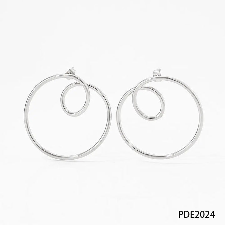 LOVCIA Elegant Geometric Circle Curve Stainless Steel Earrings LOVCIA