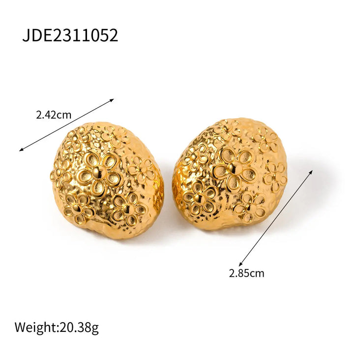 LOVCIA Elegant Gold Electroplated Hammered Floral Earrings for Women LOVCIA