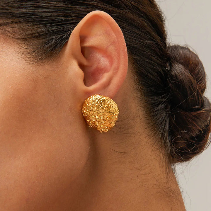 LOVCIA Elegant Gold Electroplated Hammered Floral Earrings for Women