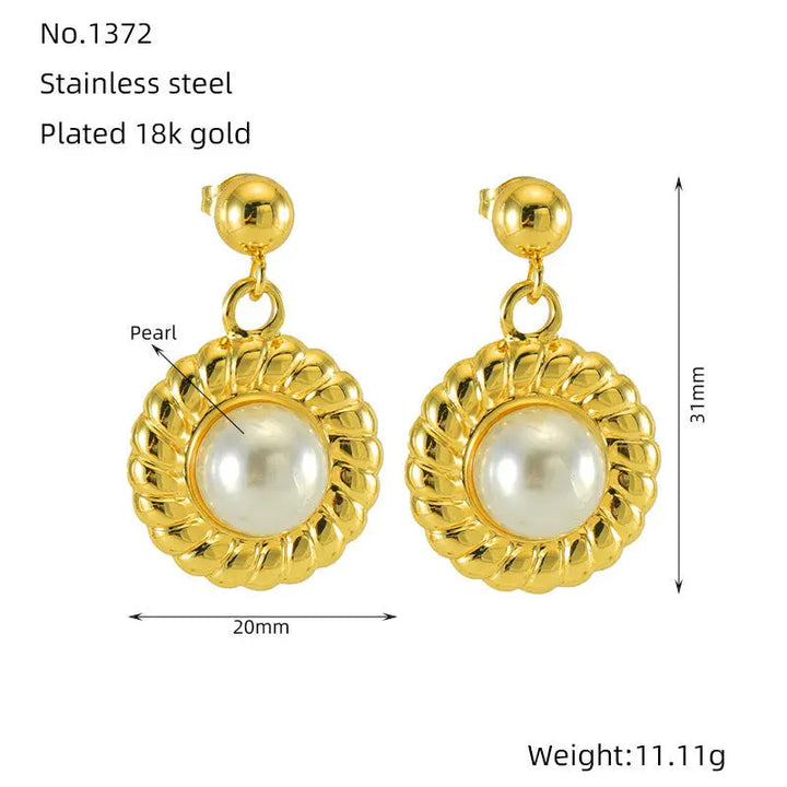 LOVCIA Elegant Sunflower Pearl Earrings - 18K Gold Titanium Steel LOVCIA