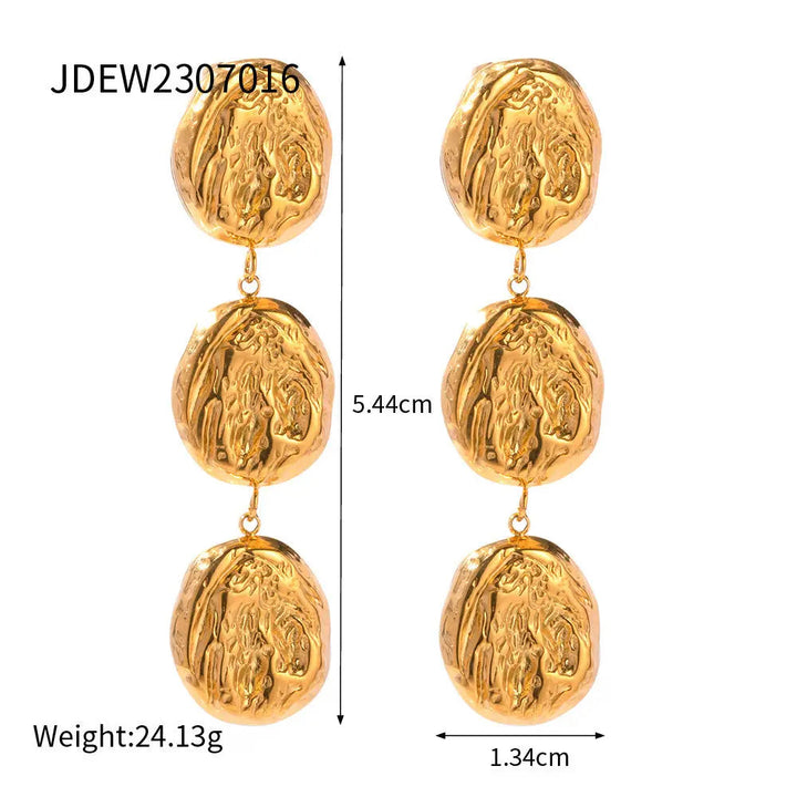 LOVCIA Vintage Textured Gold Coin Drop Earrings - Bold Statement Jewelry for Women LOVCIA