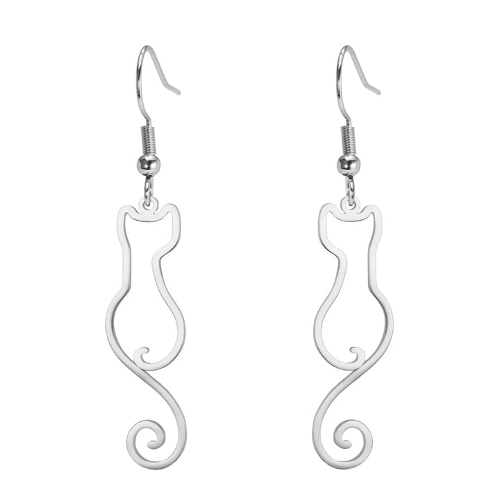 LOVCIA Charming Cat Silhouette Stainless Steel Drop Earrings for Women LOVCIA