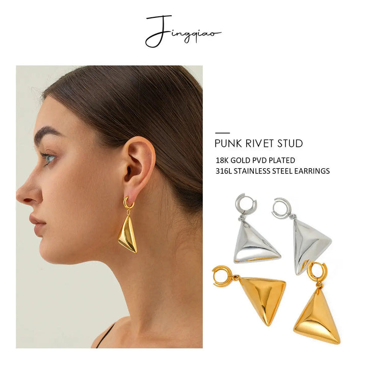 LOVCIA Elegant 18K Gold & Silver Triangle Stainless Steel Earrings for Women