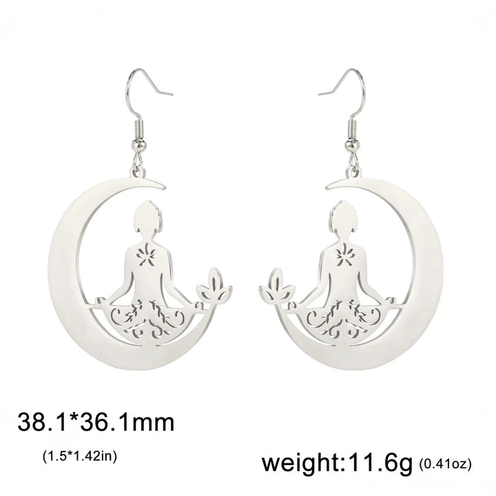 LOVCIA Lunar Meditation Stainless Steel Yoga Earrings for Women LOVCIA