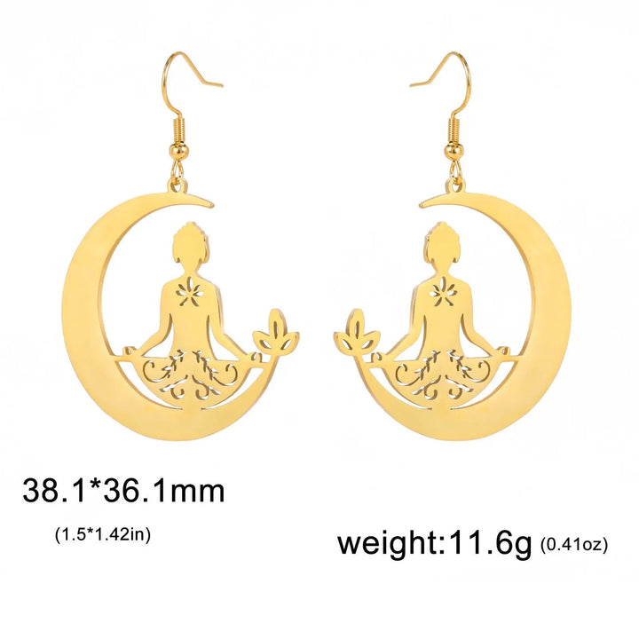 LOVCIA Lunar Meditation Stainless Steel Yoga Earrings for Women LOVCIA