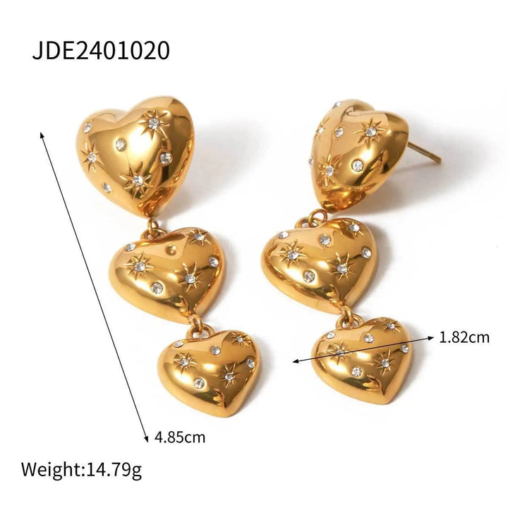 LOVCIA 18K Gold-Plated Heart-Shaped Stainless Steel Diamond Earrings for Women LOVCIA