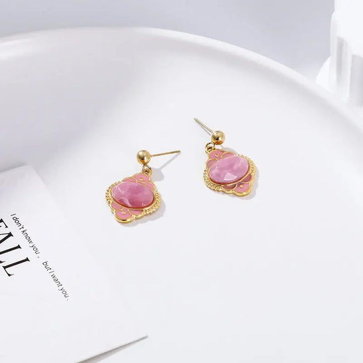 LOVCIA Titanium Steel Gold-Plated Drip Glazed Enamel Drop Earrings for Women