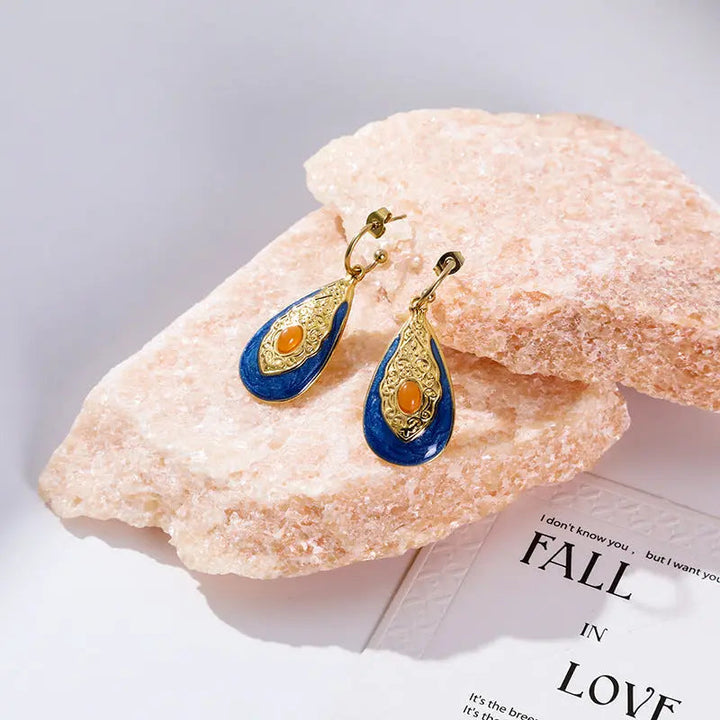 LOVCIA Titanium Steel Gold-Plated Drip Glazed Enamel Drop Earrings for Women