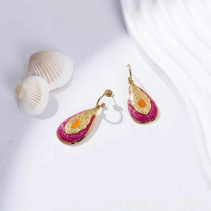 LOVCIA Titanium Steel Gold-Plated Drip Glazed Enamel Drop Earrings for Women