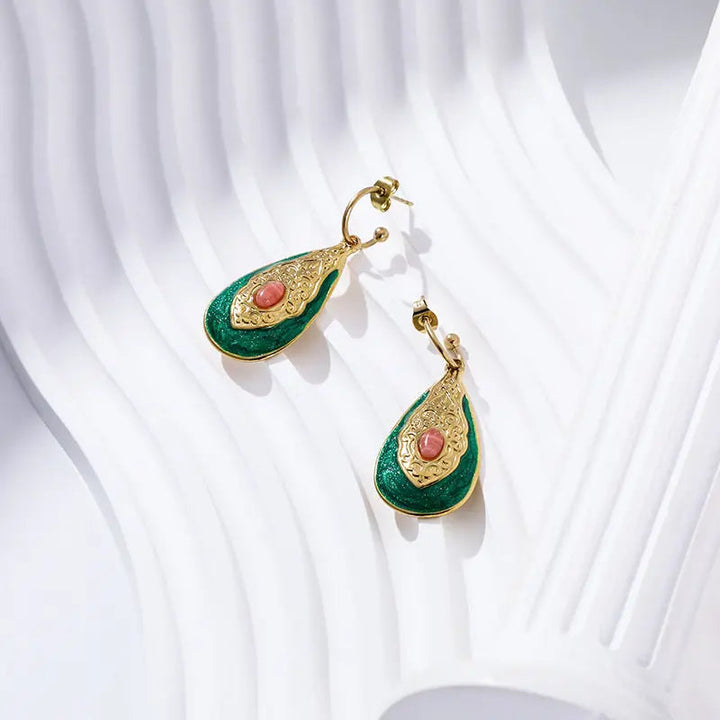 LOVCIA Titanium Steel Gold-Plated Drip Glazed Enamel Drop Earrings for Women