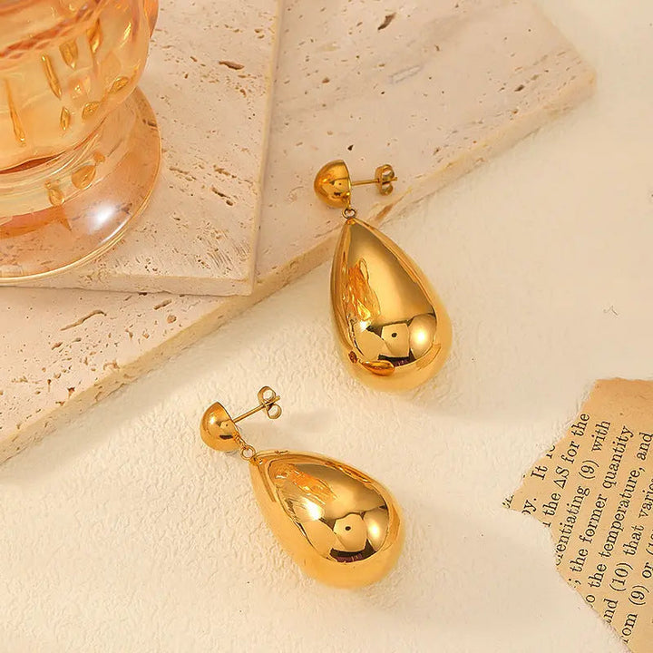 LOVCIA Elegant 18K Gold Titanium Steel Teardrop Earrings for Women