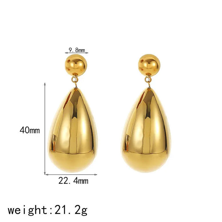 LOVCIA Elegant 18K Gold Titanium Steel Teardrop Earrings for Women LOVCIA