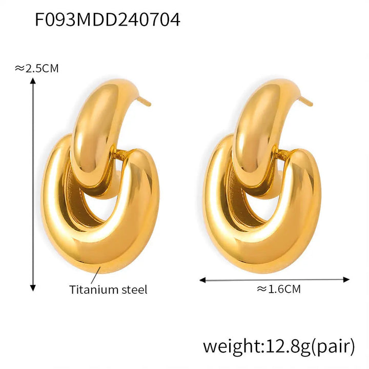 LOVCIA Chic U-Shaped 18K Gold Titanium Steel Buckle Stud Earrings LOVCIA