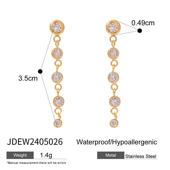 LOVCIA 18K Gold Electroplated Stainless Steel Geometric Zircon Tassel Earrings for Women LOVCIA