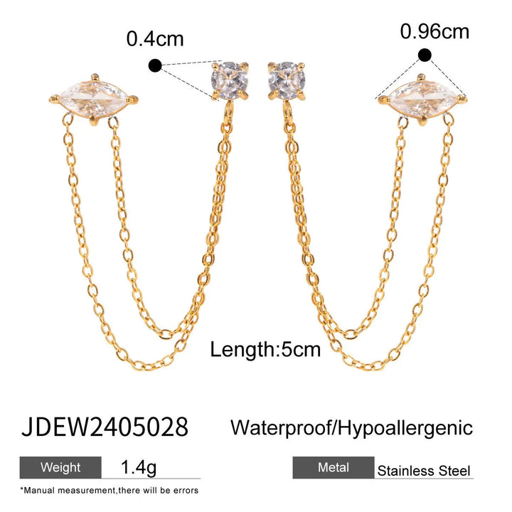 LOVCIA 18K Gold Electroplated Stainless Steel Geometric Zircon Tassel Earrings for Women LOVCIA