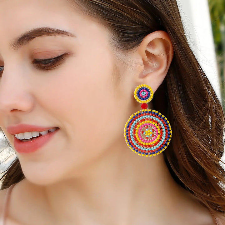 LOVCIA Bohemian Hand-Woven Lightweight Bead Earrings with Floral and Geometric Designs