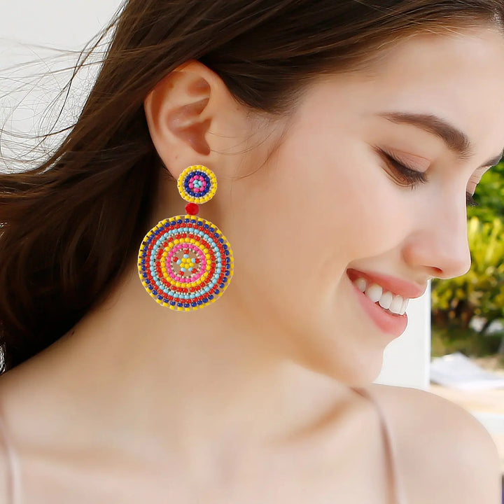 LOVCIA Bohemian Hand-Woven Lightweight Bead Earrings with Floral and Geometric Designs