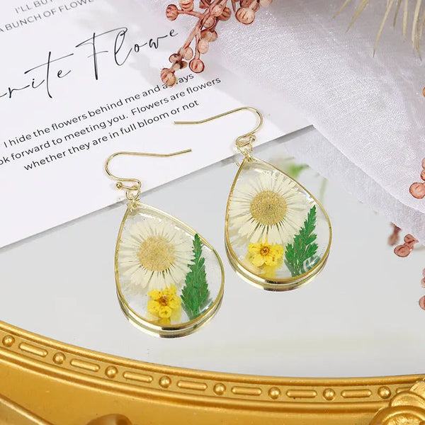 LOVCIA Chrysanthemum Water Drop Geometric Earrings with Epoxy Finish for Women