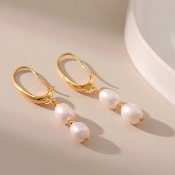 LOVCIA Elegant Geometric Retro 18K Copper Stud Earrings with Pearls for Women