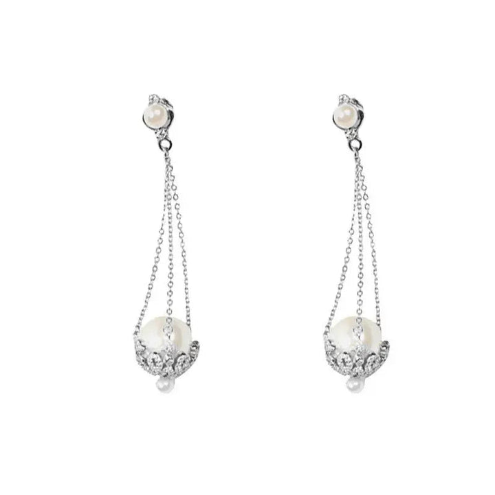 LOVCIA Elegant Tassel Pearl & Zircon Drop Earrings for Women LOVCIA