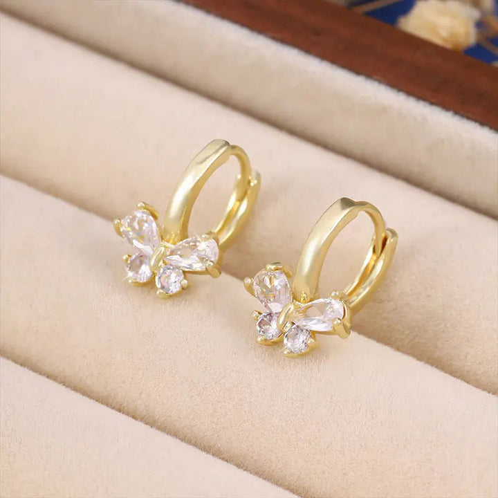 LOVCIA Elegant Gold-Plated Zircon Butterfly Hoop Earrings for Women LOVCIA