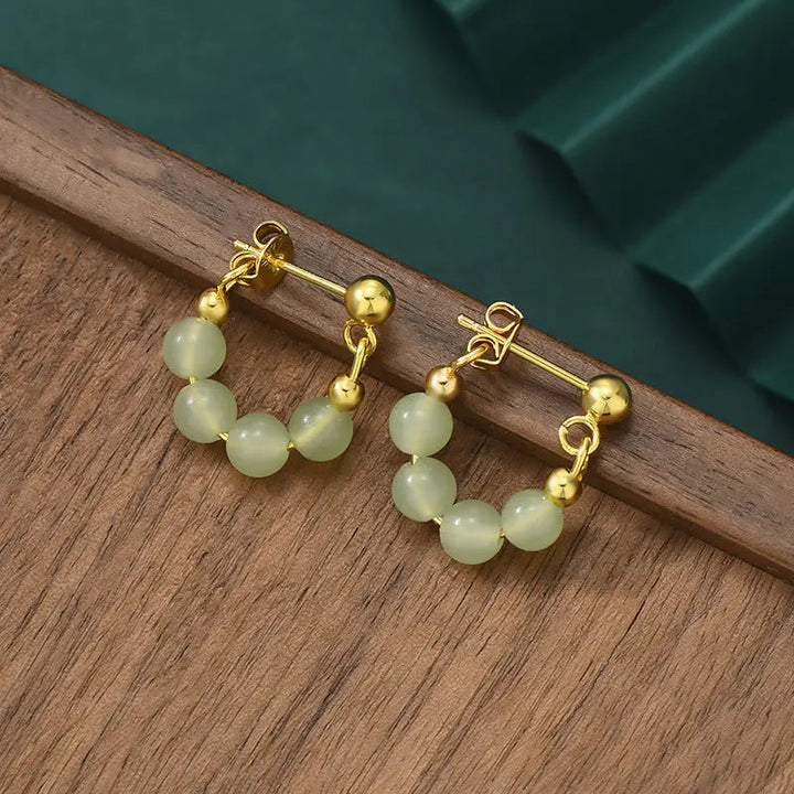 LOVCIA Vintage Inspired Geometric Green Bead Hoop Earrings for Women LOVCIA