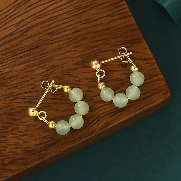 LOVCIA Vintage Inspired Geometric Green Bead Hoop Earrings for Women