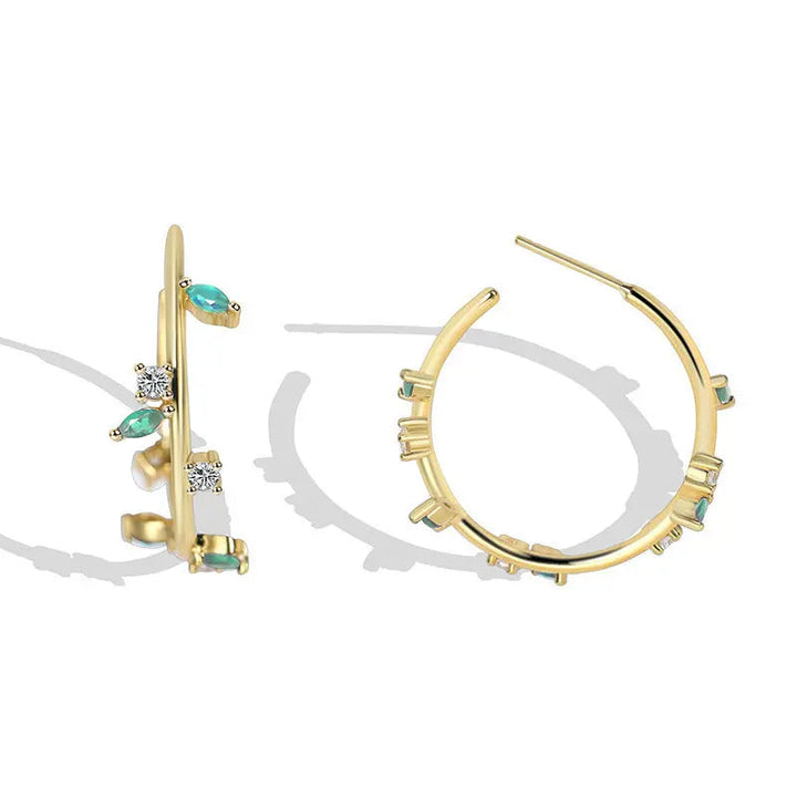 LOVCIA Elegant 18K Gold-Plated Leaf Hoop Earrings for Women LOVCIA