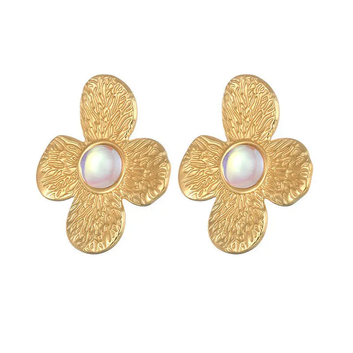 LOVCIA Elegant Electroplated Floral Stainless Steel Earrings for Women LOVCIA