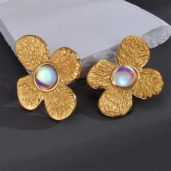 LOVCIA Elegant Electroplated Floral Stainless Steel Earrings for Women