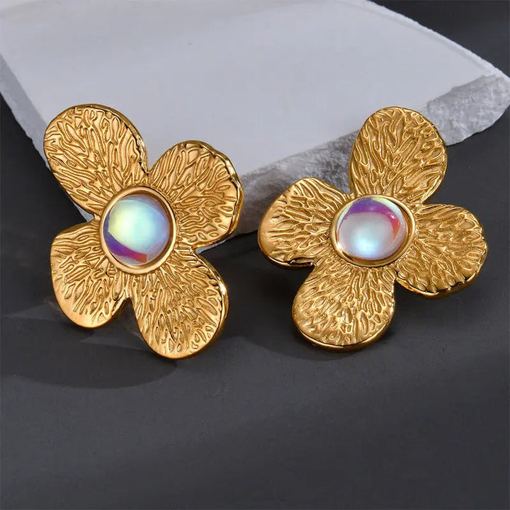 LOVCIA Elegant Electroplated Floral Stainless Steel Earrings for Women