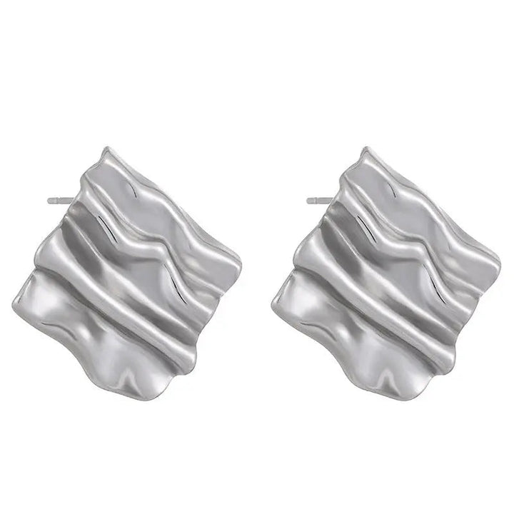 LOVCIA Retro Small Rectangular Pleated Stainless Steel Stud Earrings for Women LOVCIA