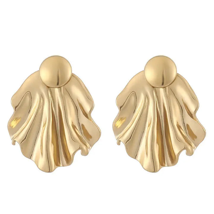 LOVCIA Elegant Pleated Gold and Silver Stainless Steel Stud Earrings for Women LOVCIA