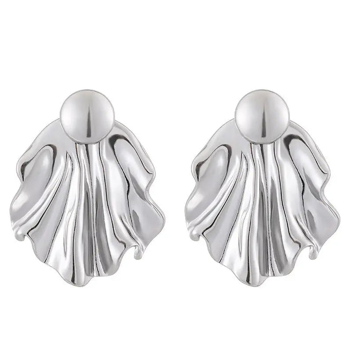 LOVCIA Elegant Pleated Gold and Silver Stainless Steel Stud Earrings for Women LOVCIA