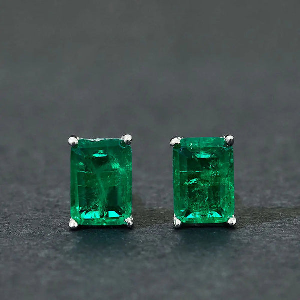 LOVCIA Elegant S925 Sterling Silver Rhombus Emerald Earrings