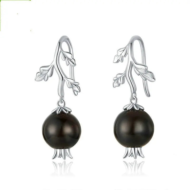 LOVCIA Elegant 925 Sterling Silver Pomegranate Earrings for Women with Black Crystals