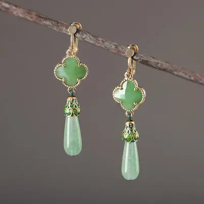 LOVCIA Vintage Green Jade and Cloisonné Sterling Silver Earrings