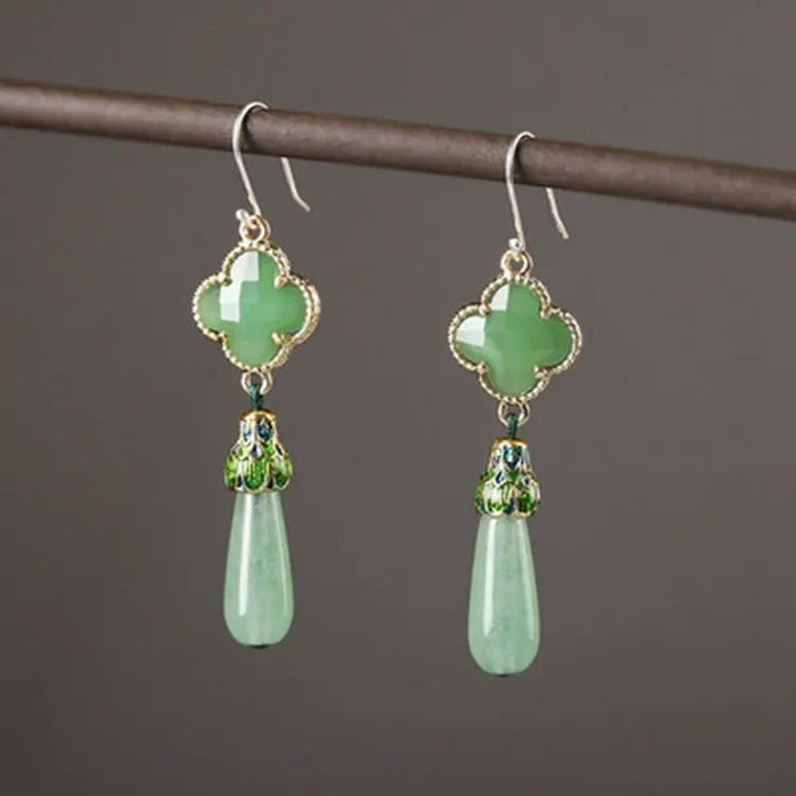 LOVCIA Vintage Green Jade and Cloisonné Sterling Silver Earrings LOVCIA