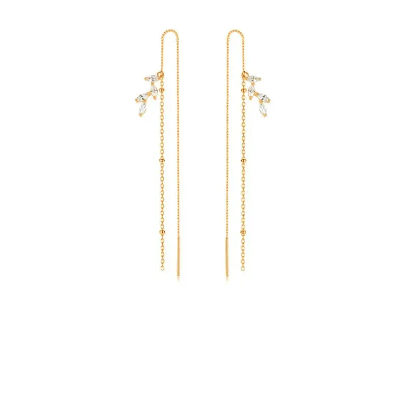 LOVCIA Elegant Long Tassel Sterling Silver Earrings with Floral Design for Women