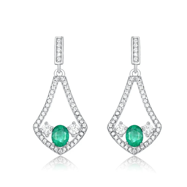 LOVCIA Elegant Natural Emerald and Zircon Earrings in S925 Silver for Women LOVCIA