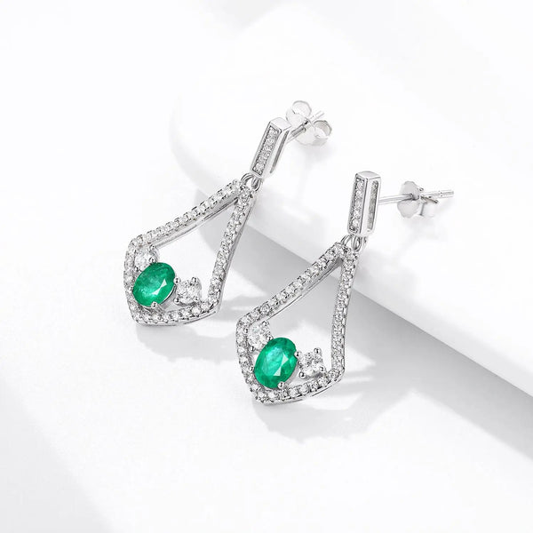 LOVCIA Elegant Natural Emerald and Zircon Earrings in S925 Silver for Women