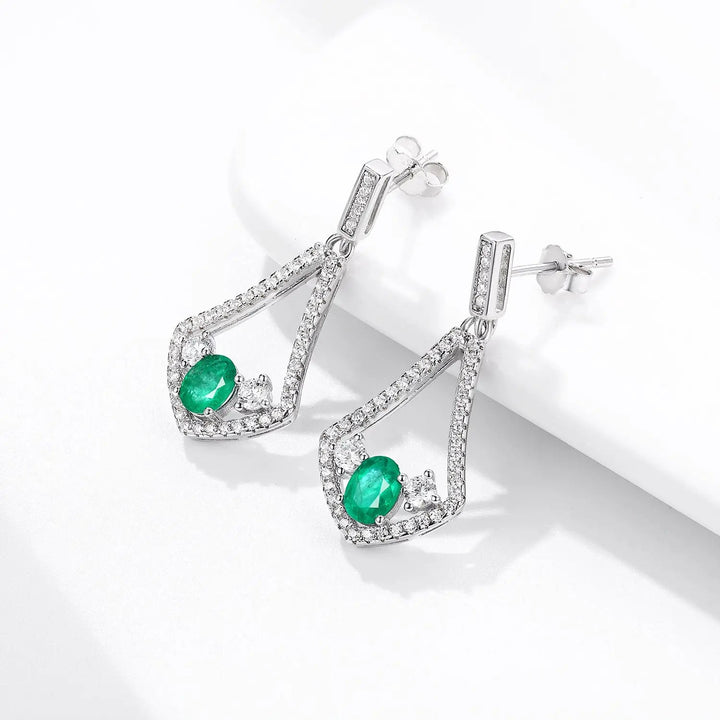 LOVCIA Elegant Natural Emerald and Zircon Earrings in S925 Silver for Women