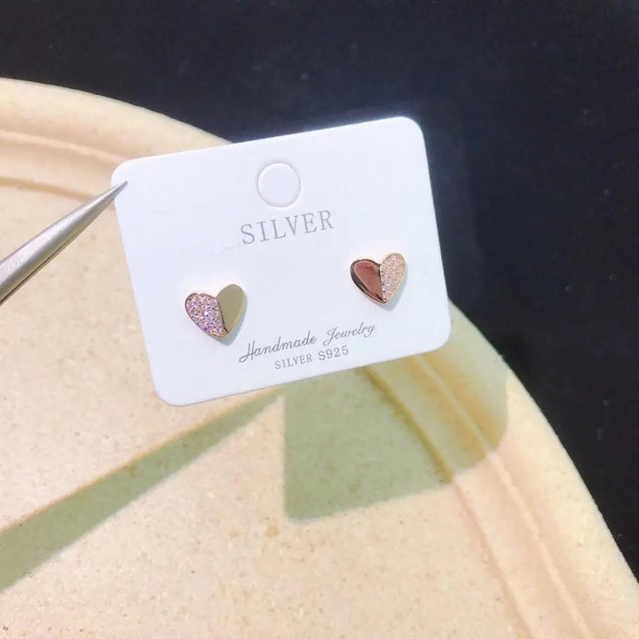 LOVCIA Elegant S925 Silver Heart Stud Earrings with Electroplated Finish LOVCIA